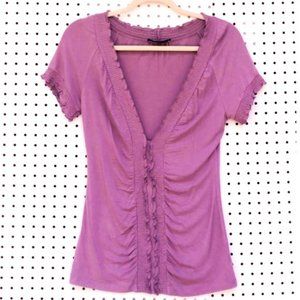 BCBG Maxazria short sleeve ruffle Top Purple S